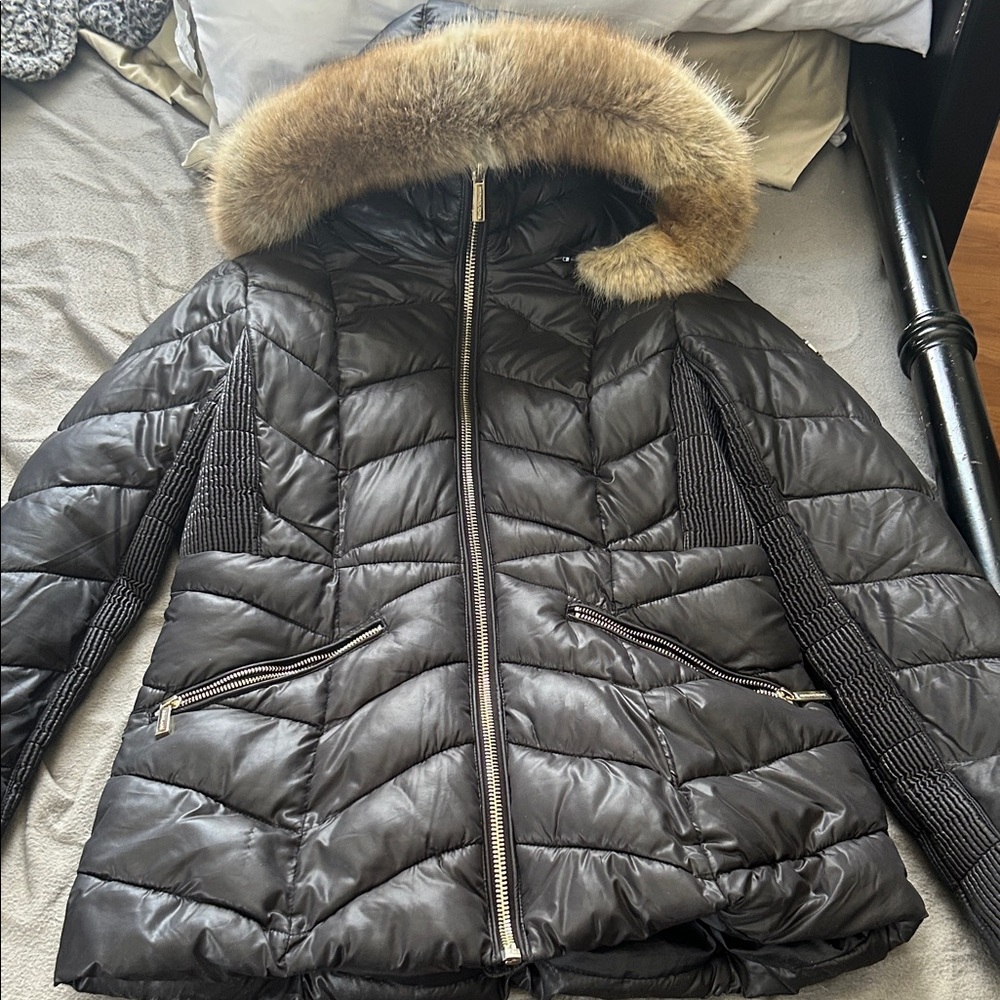 Michael Kors Black Puffer Jacket with Fur Hood